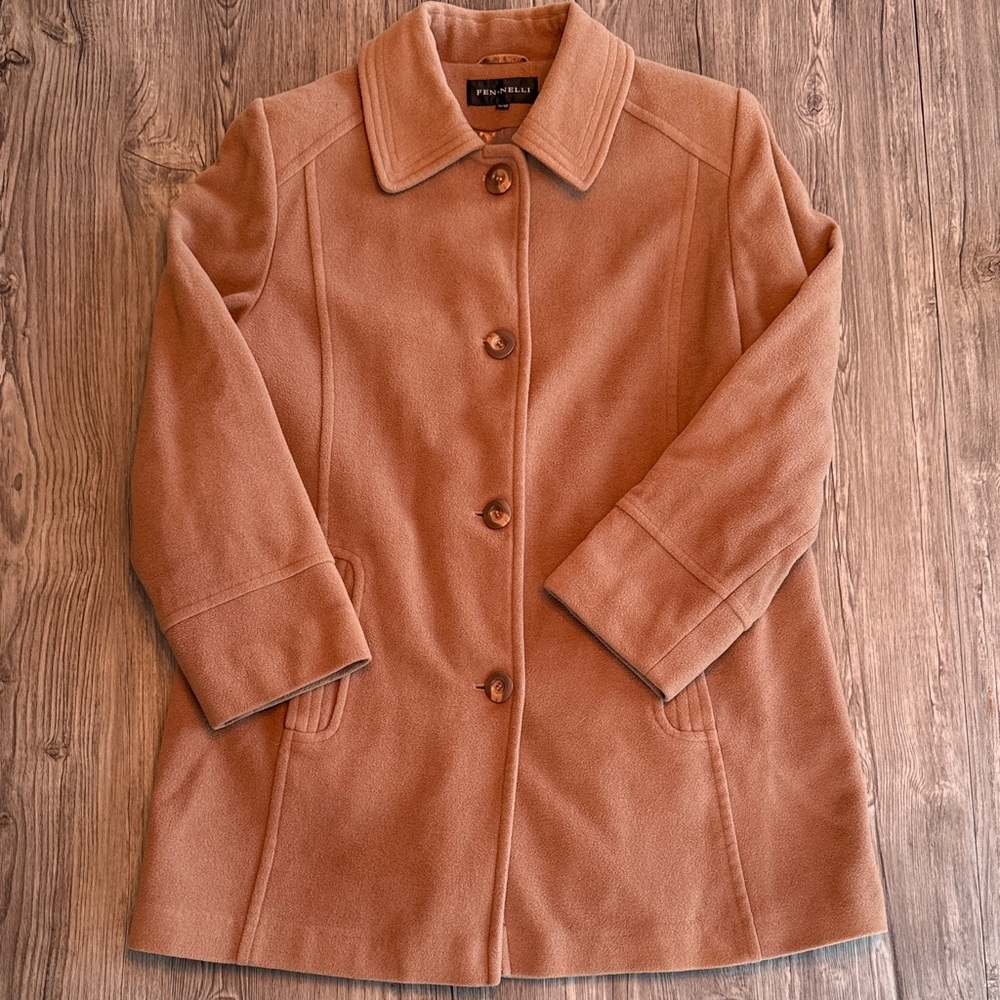 FEN•NELLI Women's Brown/Beige Faux Wool Pea Coat
